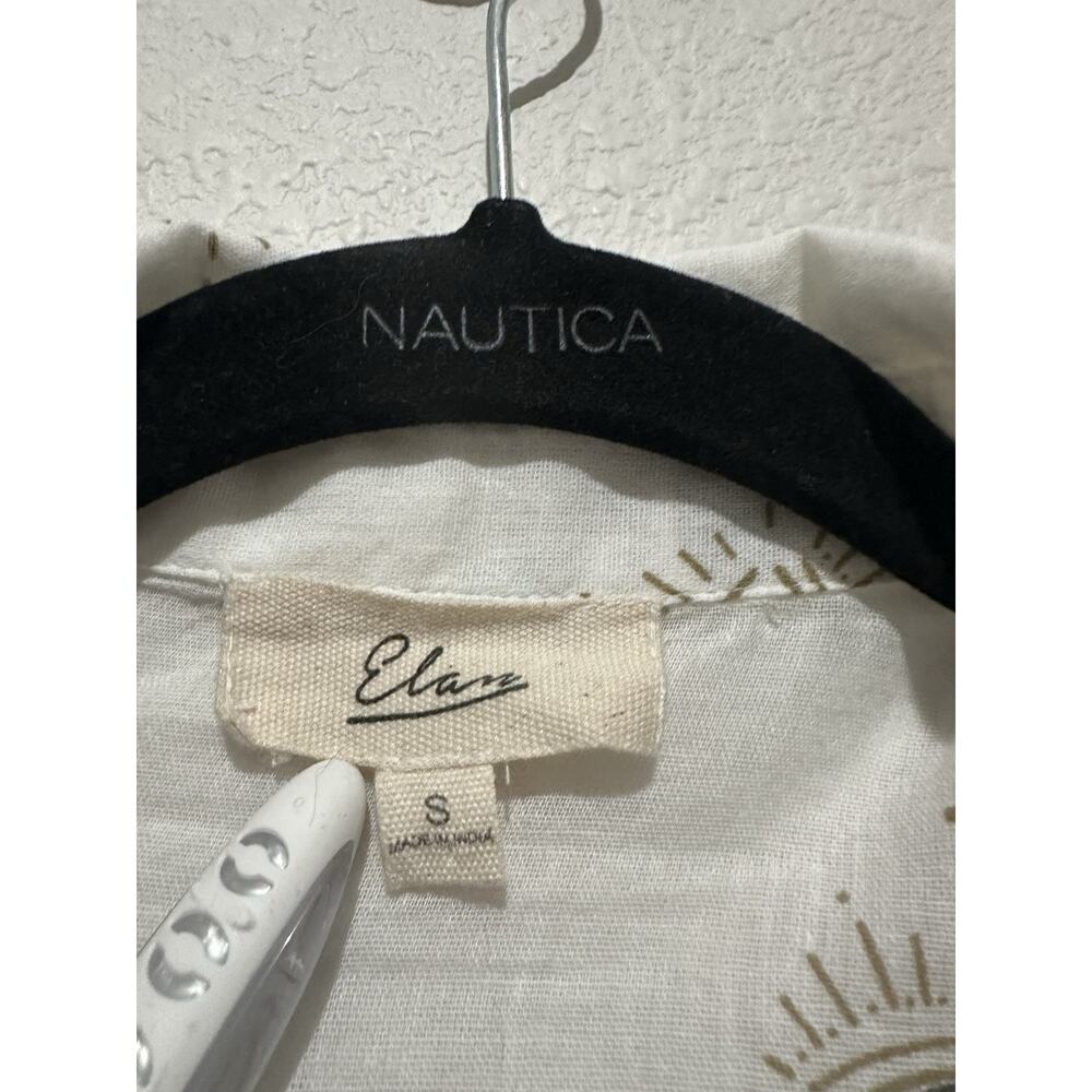 Elan Cotton Evil Eye Print Point Collar Long Sleeve Button Front Shirt. Size S - Picture 9 of 10